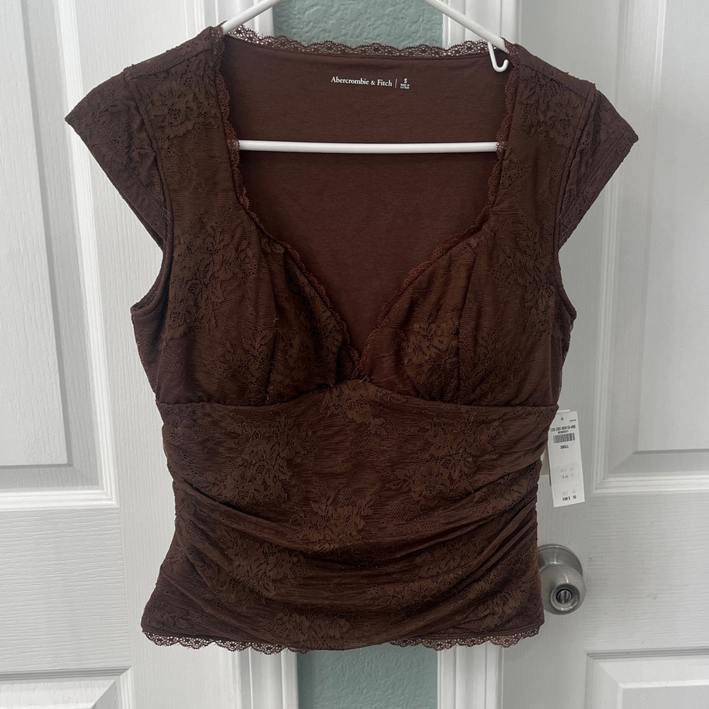 Abercrombie & Fitch Chocolate Brown Lace Cap-Sleeve Top